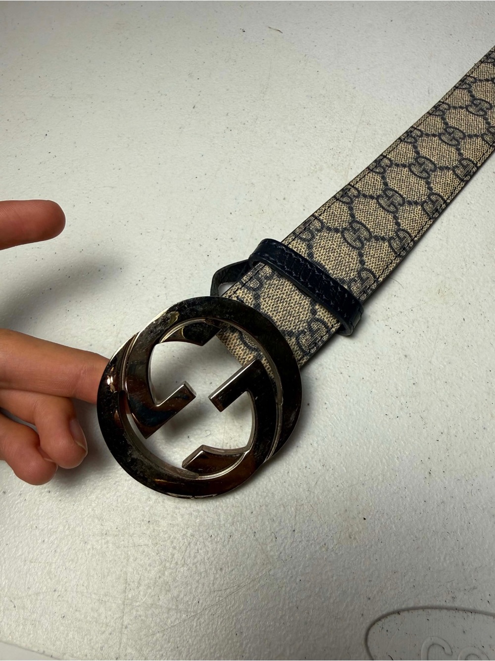 Authentic Gucci Monogram
Blue Beige GG Belt Silver Buckle - Picture 6 of 7
